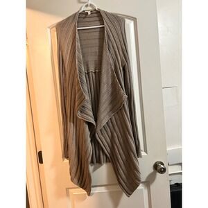 Eileen Fisher Organic Cotton Open Front Cardigan Sweater Taupe L G
